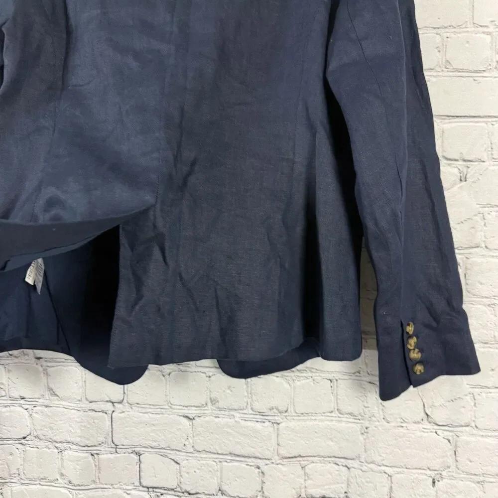 QUINCE European Linen Structured Blazer Jacket Women L Deep Navy Minimalist - Picture 11 of 14